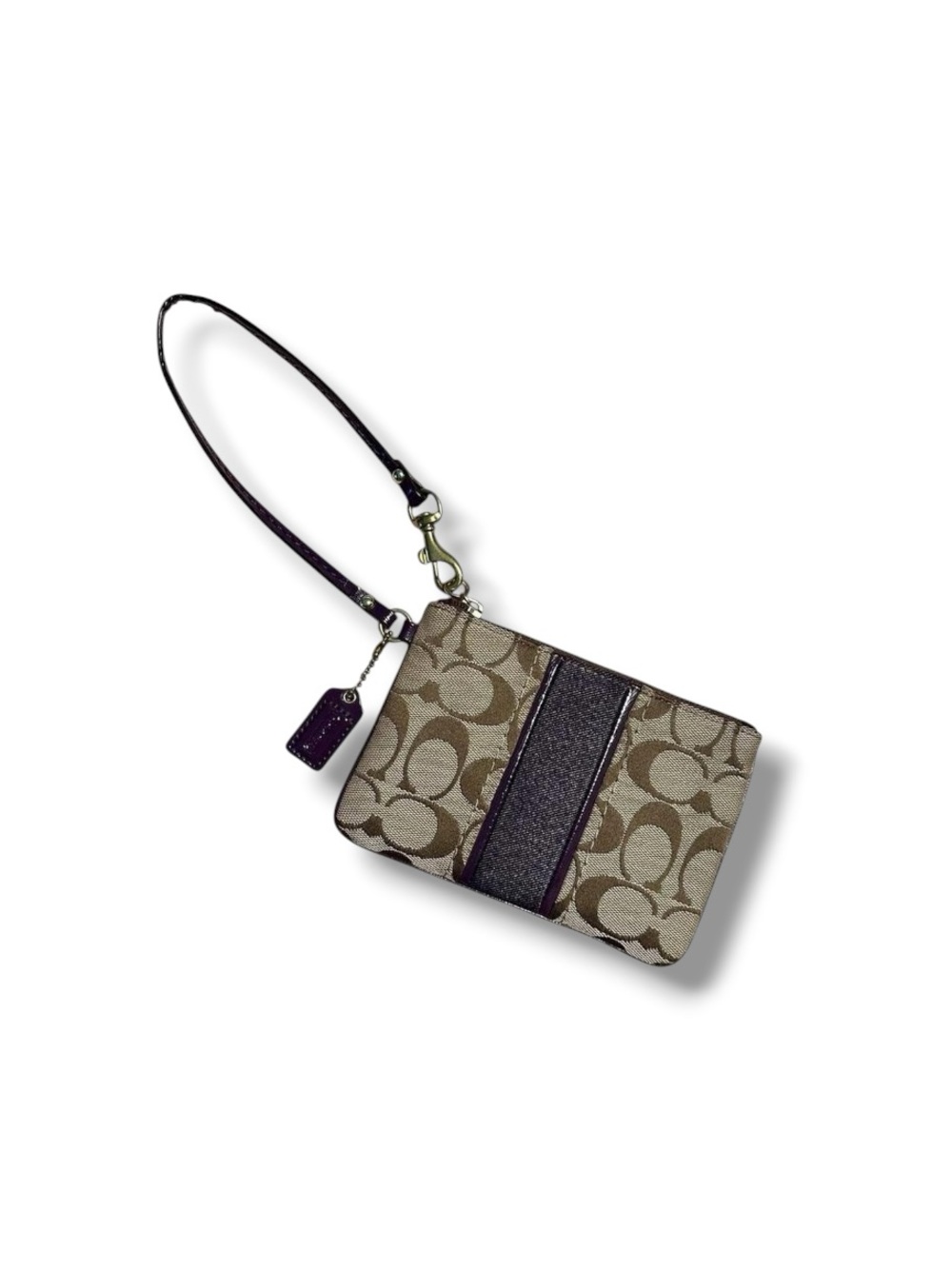Coach Signature Wristlet Card Coin Purse Stripe Patent Leather Colorblock Canvas